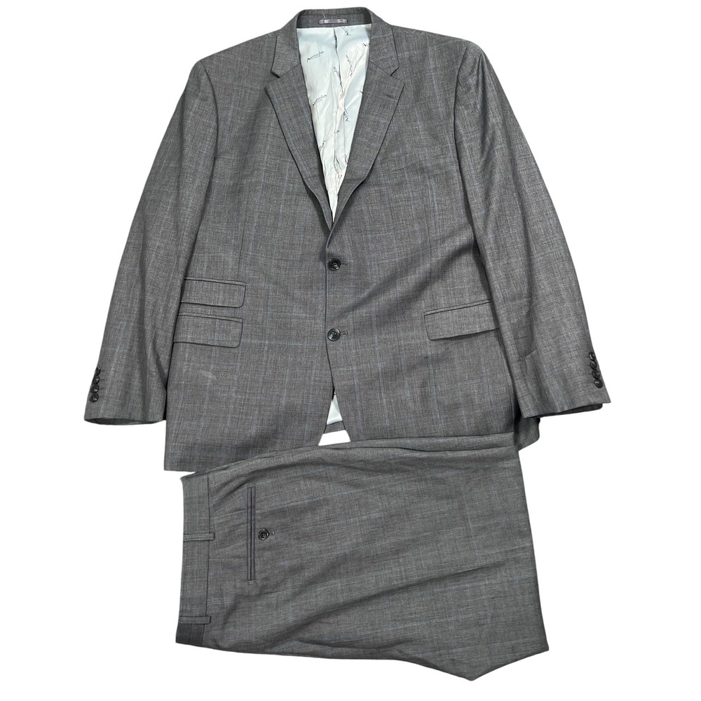 Aquascutum London Suit Men 48R 40X29 Gray Windowpane Wool Blend 2 Button Blazer